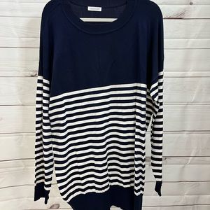 New navy and white sweater with elbow patches